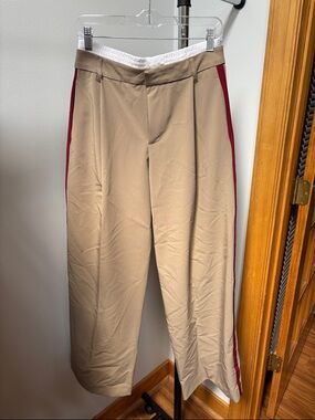 Zara Tan Chinos with Burgundy Side Stripe w/ White Boxer Detail